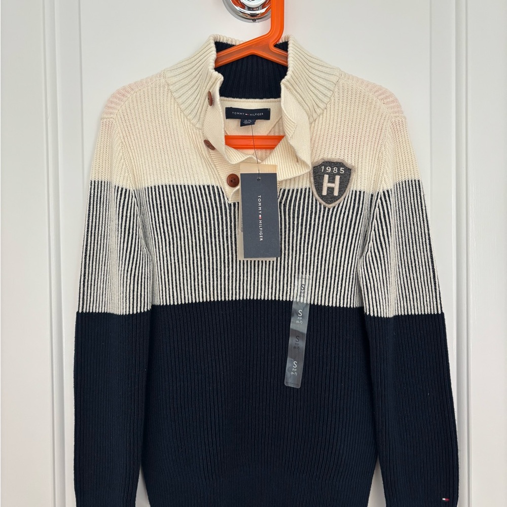 Tommy Hilfiger Kids Navy and Cream Sweater